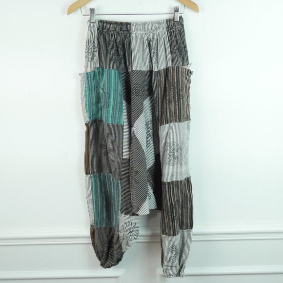 Patchwork Boho Pants Festival Harem Drop Crotch Fairy Grunge Rave Hippy Green - Picture 10 of 13